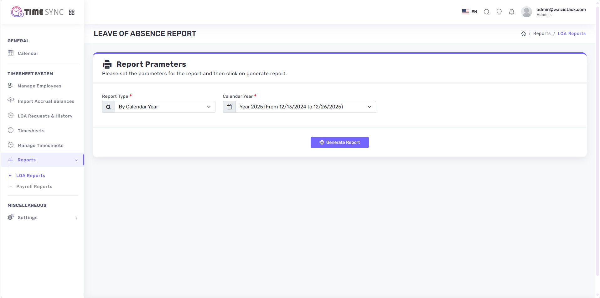 LOA report parameter